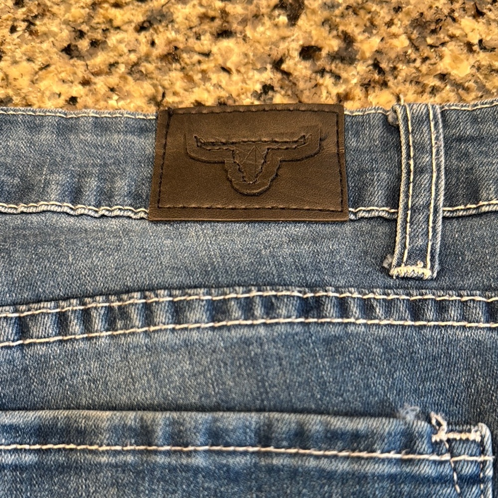 Leopard Cuff Distressed Blue Jeans - Picture 6 of 8